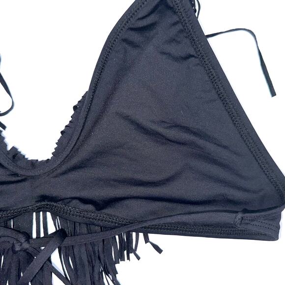 L*Space Audrey Black Fringe Halter Bikini Top - Picture 11 of 14